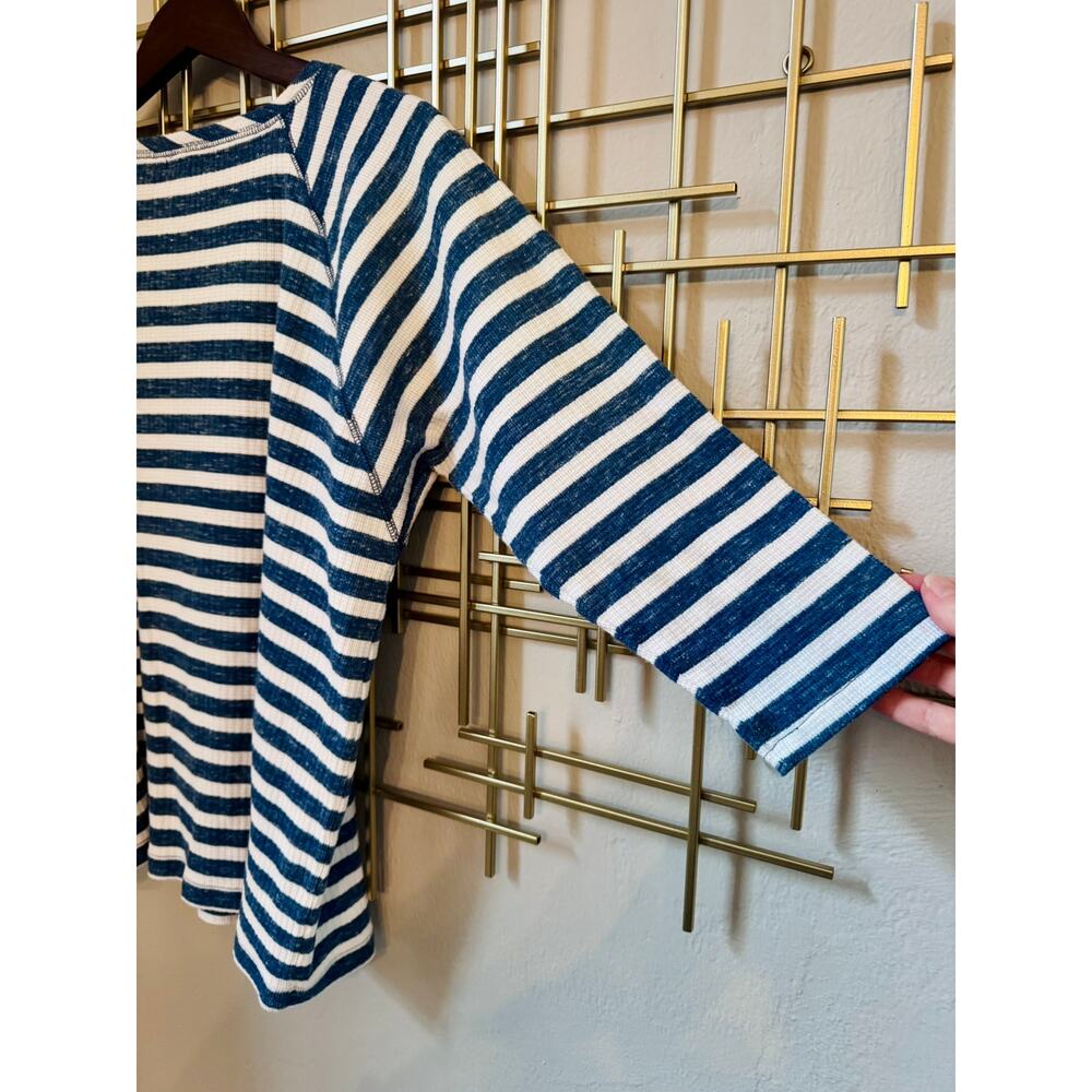 Chaps Blue White Striped Lace Up Nautical Top M - Picture 7 of 7